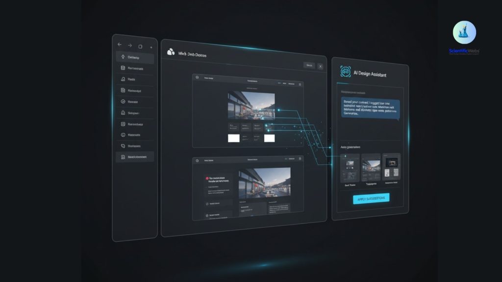 a design software UI with automated suggestions or AI design assistant